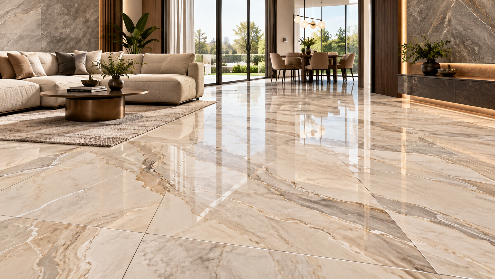 Latest tiles design for floor: marble-look, wood-look and large-format floor tile ideas